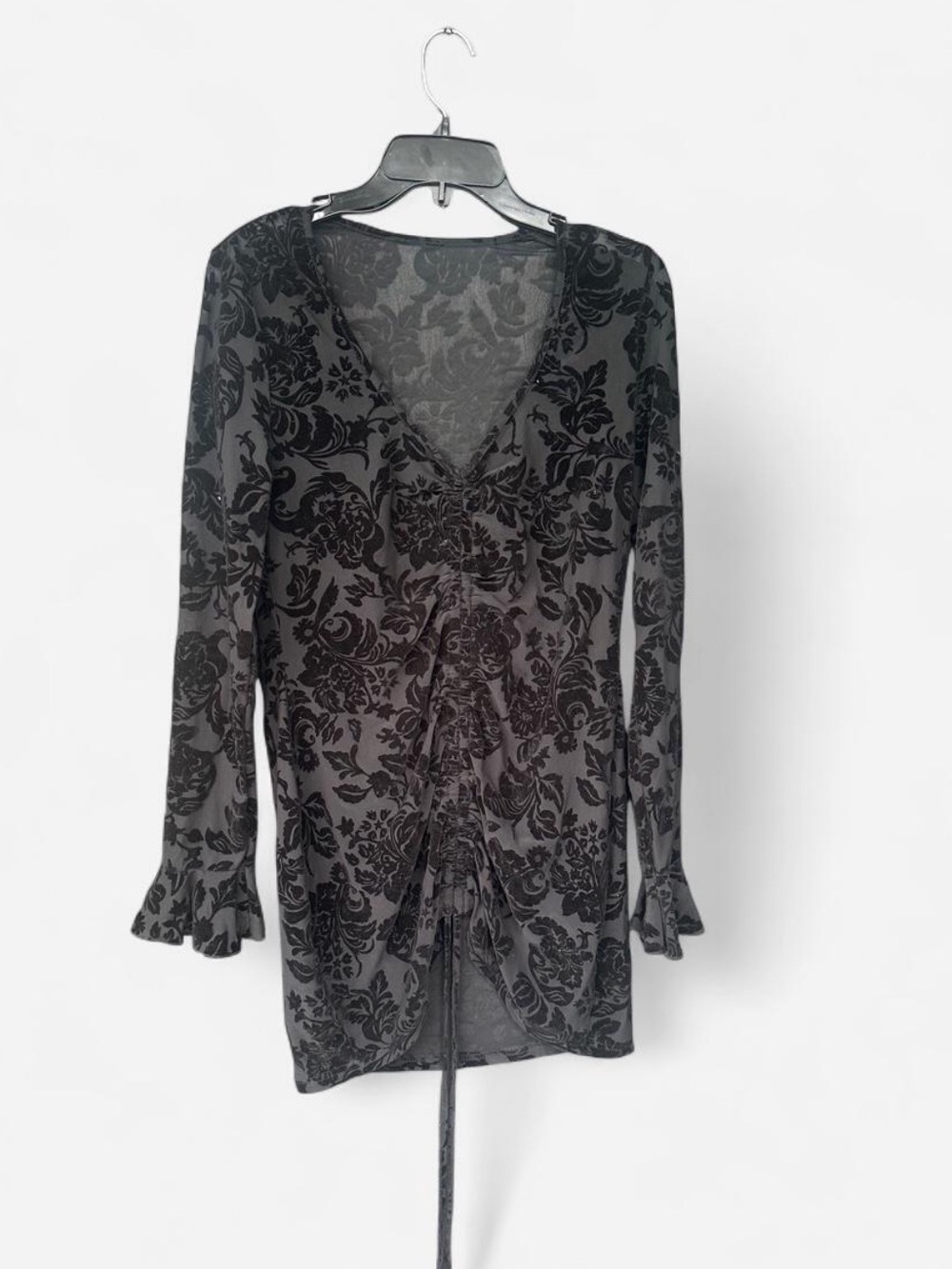 Sheer Black Floral Velvet Sheer Dress
